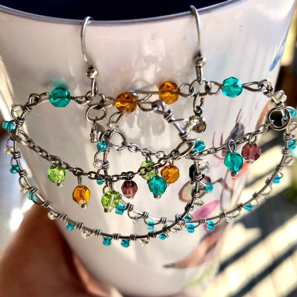 2 for $10.Boho Beaded Hoop Earrings